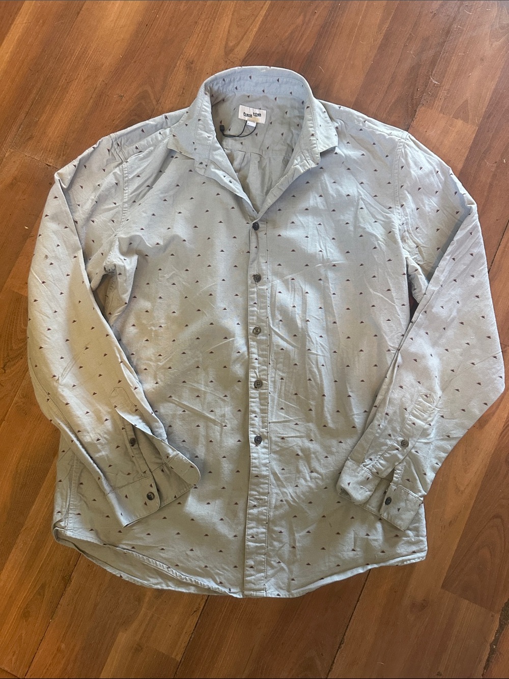 OAK Light Mint Button-Up Shirt with Burgundy Triangle Print